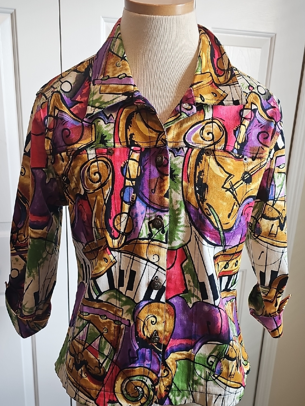 Colorful‎ Abstract Musical Print Jacket Bt Mirror Image Size Large
